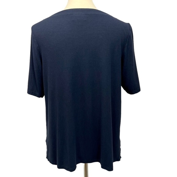 J. Jill Wearever Collection Navy Ribbed Short Sleeve Travel Friendly Top Medium - Picture 4 of 8